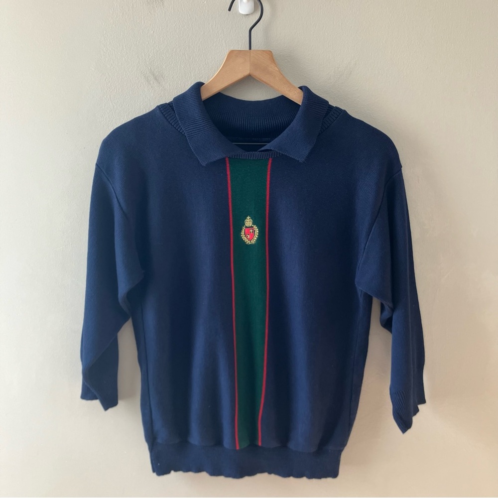VINTAGE Embroidered Stripe Polo Sweater